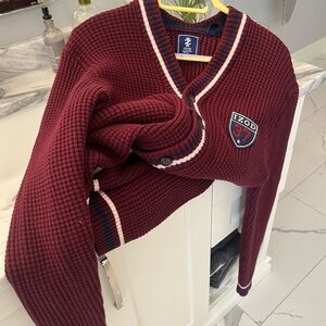 izod classic knit preppy dressing rich sweater size medium burgundy golf sweater